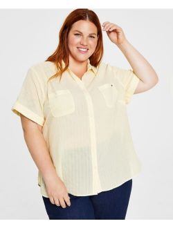 Plus Size Dobby Stripe Camp Shirt