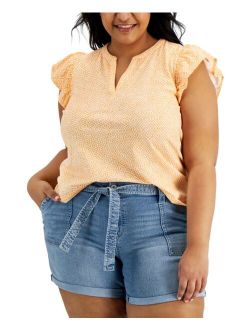STYLE & CO Plus Size Cotton Flutter-Sleeve Top, Created for Macy's