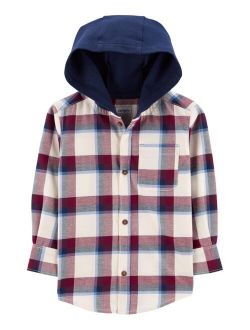 Toddler Boys Plaid Button-Front Hooded Shirt
