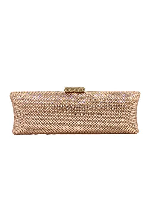 Boutique De FGG Dazzling Long Rhinestone Evening Bags and Clutches for Women Formal Gathering Party Crystal Clutch Purse