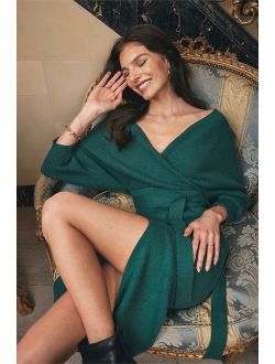 Fall into Fashion Dark Green Dolman Sleeve Sweater Midi Dress