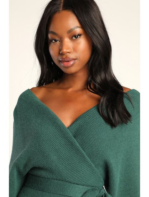 Lulus Fall into Fashion Dark Green Dolman Sleeve Sweater Midi Dress