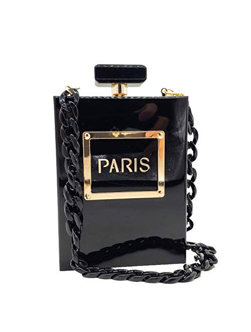 Boutique De FGG Black Paris Perfume Shape Women Acrylic Box Clutch Evening Bags Party Purses Cocktail Handbags