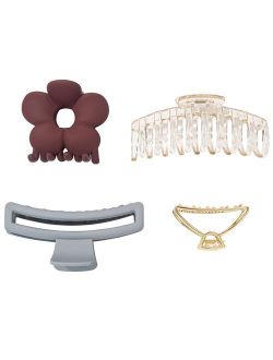 SO 4 Pack Gray, Plastic, Mini Gold and Burgundy Flower Claw Clip Set