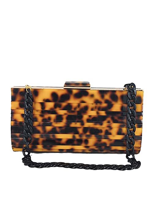 Boutique De FGG Leopard Print Women Acrylic Clutches & Evening Bags Fashion Party Dinner Purses and Handbags