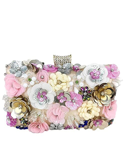 Boutique De FGG Vintage Women Flower Clutch Purse Evening Bags and Clutches Bridal Wedding Party Handbags