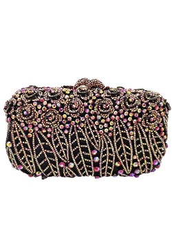 Dazzling Crystal Flower Clutch for Women Evening Minaudiere Bags Wedding Party Purses and Handbags