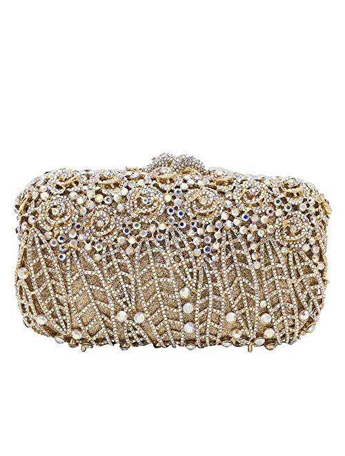 Boutique De FGG Dazzling Crystal Flower Clutch for Women Evening Minaudiere Bags Wedding Party Purses and Handbags
