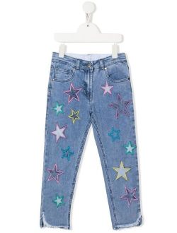 Kids frayed star-patch jeans