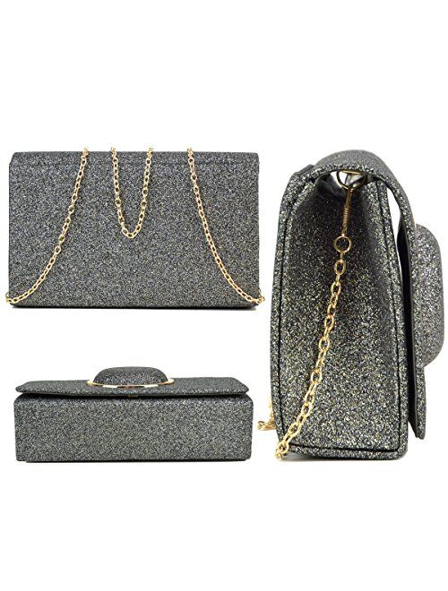 Dasein Womens Evening Bag Glitter Frosted Clutch Sparkle Wedding Cocktail Party Prom Purse