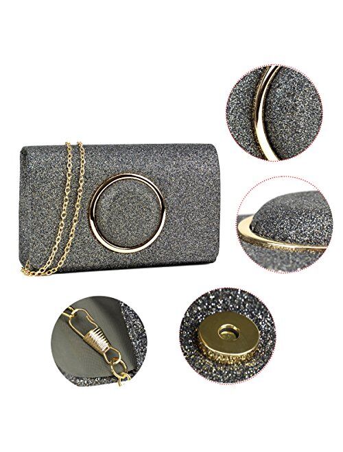 Dasein Womens Evening Bag Glitter Frosted Clutch Sparkle Wedding Cocktail Party Prom Purse