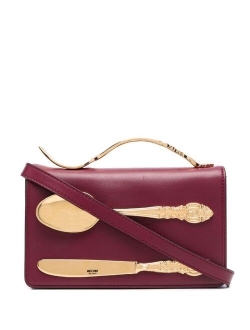 cutlery-detail leather clutch bag