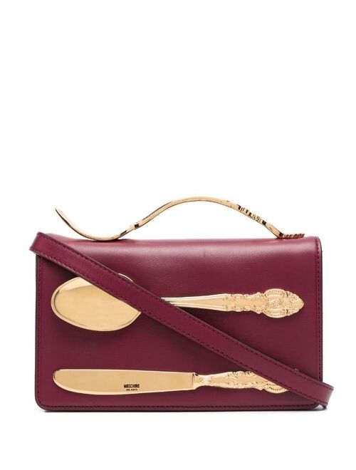 Moschino cutlery-detail leather clutch bag