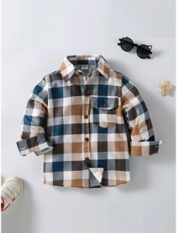 Toddler Boys Plaid Print Flap Pocket Shirt