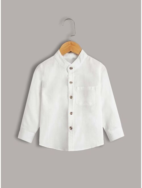 Shein Toddler Boys Solid Pocket Patched Shirt