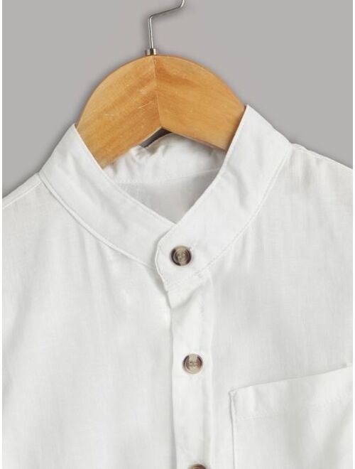 Shein Toddler Boys Solid Pocket Patched Shirt