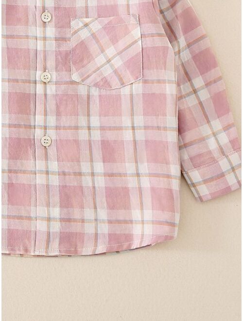 Shein Toddler Boys Pocket Front Plaid Shirt