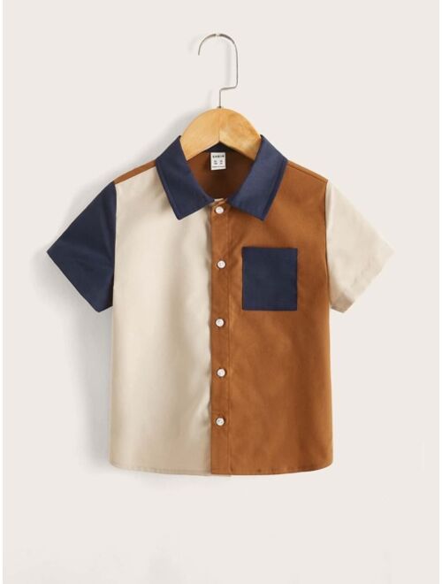 SHEIN Toddler Boys Button Front Colorblock Panel Shirt