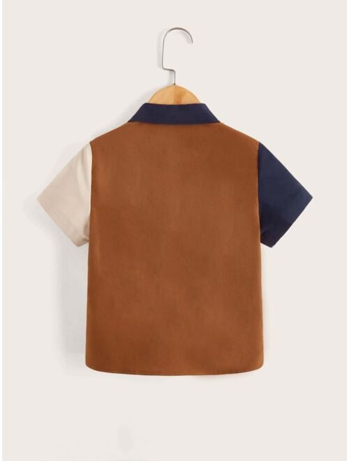 SHEIN Toddler Boys Button Front Colorblock Panel Shirt