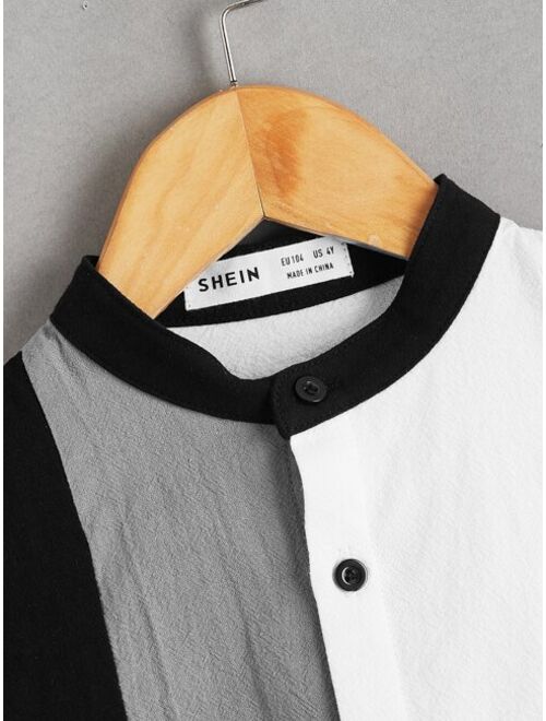 SHEIN Toddler Boys Colorblock Button Up Shirt