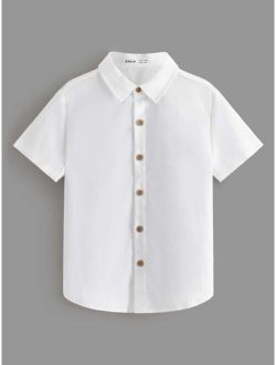 Boys Solid Button Front Shirt