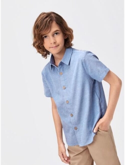 Boys Solid Button Front Shirt