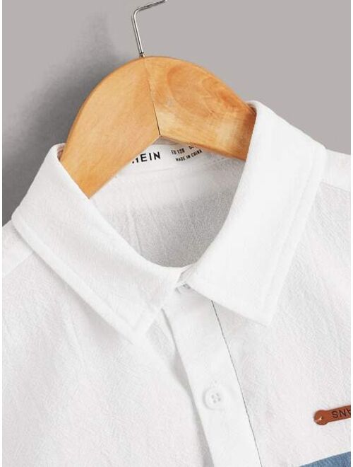 SHEIN Boys Letter Patch Two Tone Button Through Shirt