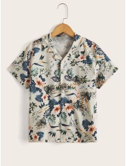 Boys Tropical Print Lapel Collar Shirt