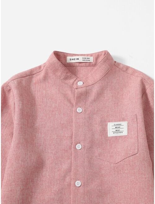 SHEIN Boys Letter Patched Pocket Front Shirt