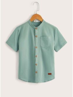 Boys Letter Patched Button Through Shirt