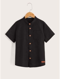 Boys Letter Patched Button Through Shirt