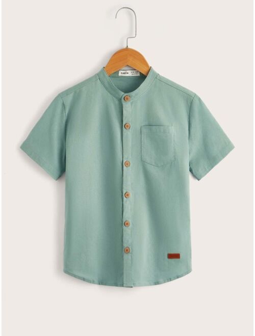 SHEIN Boys Letter Patched Button Through Shirt