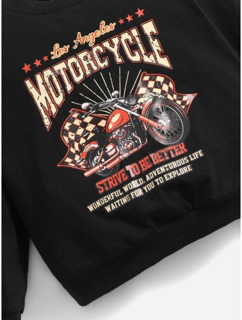 SHEIN Baby Slogan & Motorcycle Print Pullover