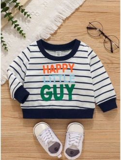 Baby Striped And Slogan Graphic Sweatshirt
