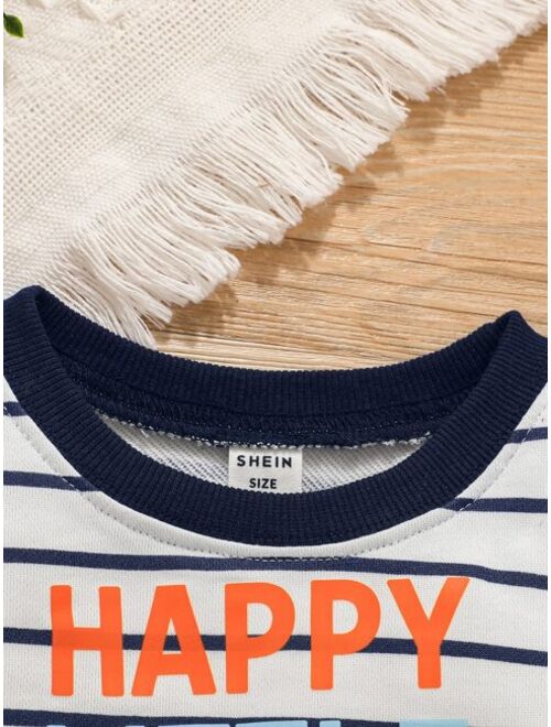 Shein Baby Striped And Slogan Graphic Sweatshirt