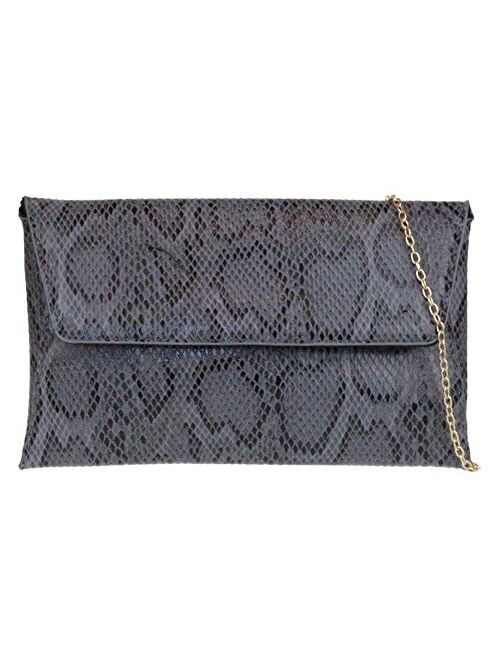 Girly Handbags Snake Skin Envelope Clutch Bag