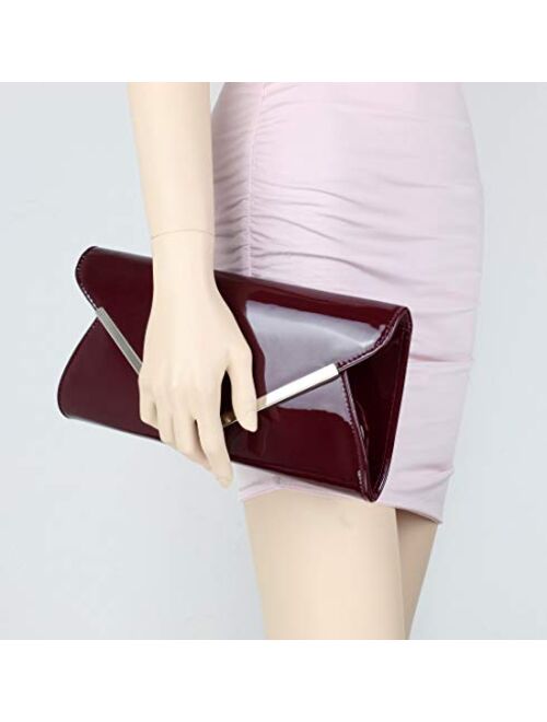 Girly Handbags Womens Glossy Oversized Clutch Bag (Burgundy)