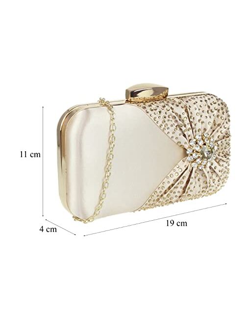 Girly Handbags Womens Satin Brooch Layer Diamante Compact Clutch Bag