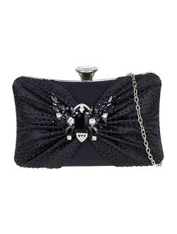 Girly Handbags Womens Diamante Brooch Satin Hard Case Clutch Bag