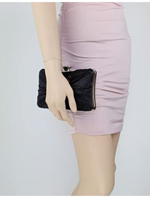 Girly Handbags Womens Diamante Brooch Satin Hard Case Clutch Bag