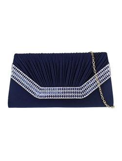 Girly Handbags Womens Pleated Gemstones Clutch Bag