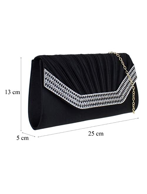 Girly Handbags Womens Pleated Gemstones Clutch Bag