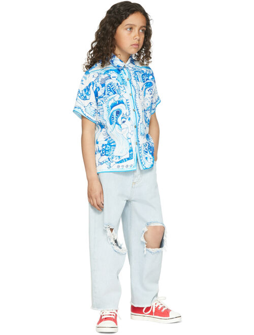 ENDLESS JOY SSENSE Exclusive Kids White & Blue Barong Short Sleeve Shirt