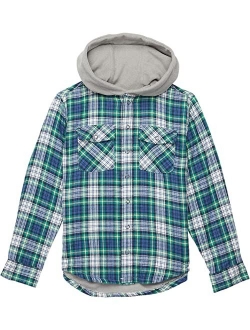 Fleece Lined Flannel Shirt Hooded Plaid (Big Kids)