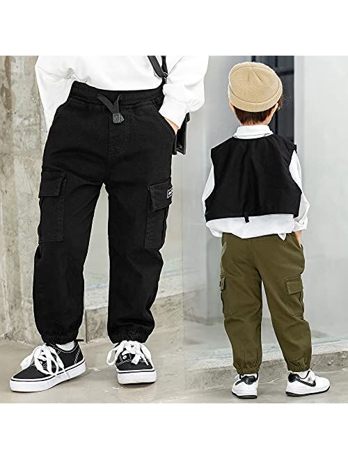 MINI PANDA Toddler Boy Pants, Little Boys 2-Pack Pull On Pants