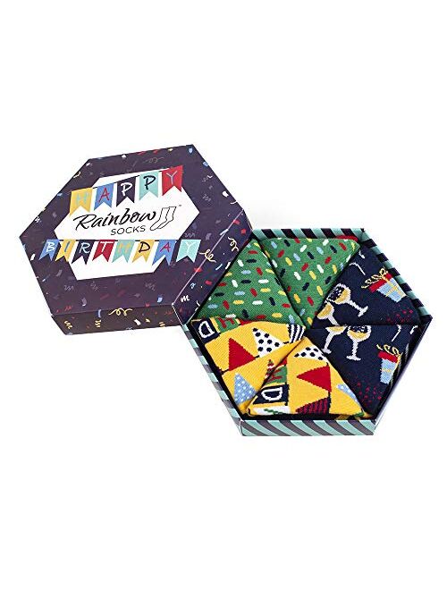 Rainbow Socks - Men Women Funny Happy Birthday Socks Box Gift - 3 Pairs