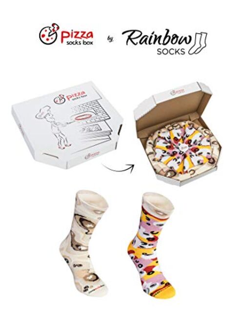 Rainbow Socks PIZZA SOCKS BOX Capriciosa 4 pairs Cotton Socks Made In Europe Unisex Funny Gift