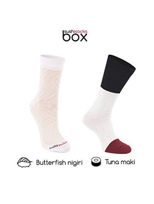Rainbow Socks - Men's Women's - Sushi Socks Box Butterfish Maki Tuna - 2 Pairs