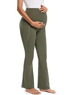 Glampunch Womens Materniy Pants Stretchy Comfy Wide Leg Pregnancy Lounge Trousers with Pockets