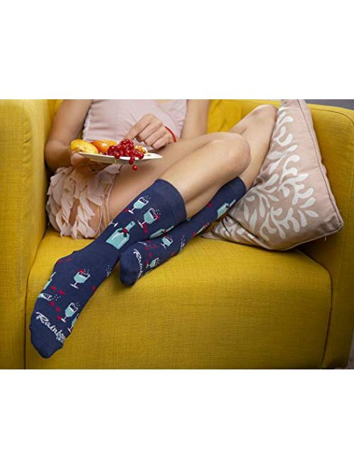 Rainbow Socks - Woman Novelty Ladies Socks Box Gift - 3 Pairs - Pink Navy Blue Turquoise - Size US 5.5-9 EU 36-40